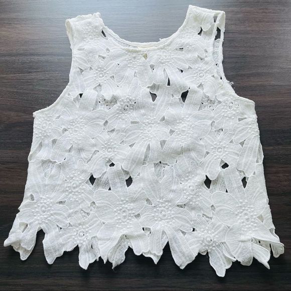 Caution the the Wind White Appliqué Crop Top - Picture 3 of 14